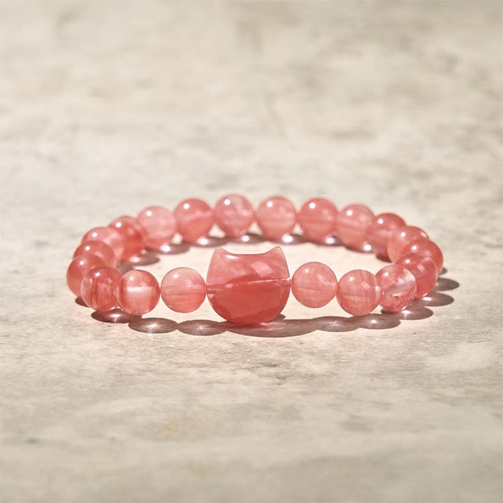 Buddha Stones愛らしい猫の頭 赤瑪瑙 スピリチュアルビーズブレスレット - image 4
