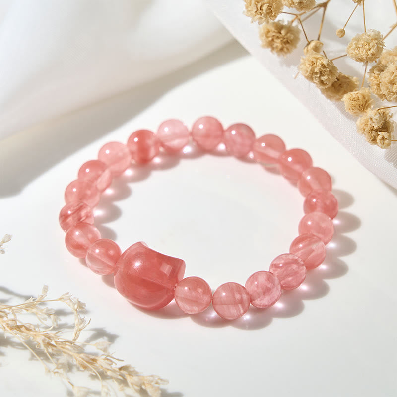 Buddha Stones愛らしい猫の頭 赤瑪瑙 スピリチュアルビーズブレスレット - image 3