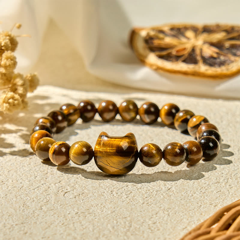 Buddha Stonesかわいい猫タイガーアイパワービーズブレスレット - タイガーアイ（手首周り：15～20cm） - image 0