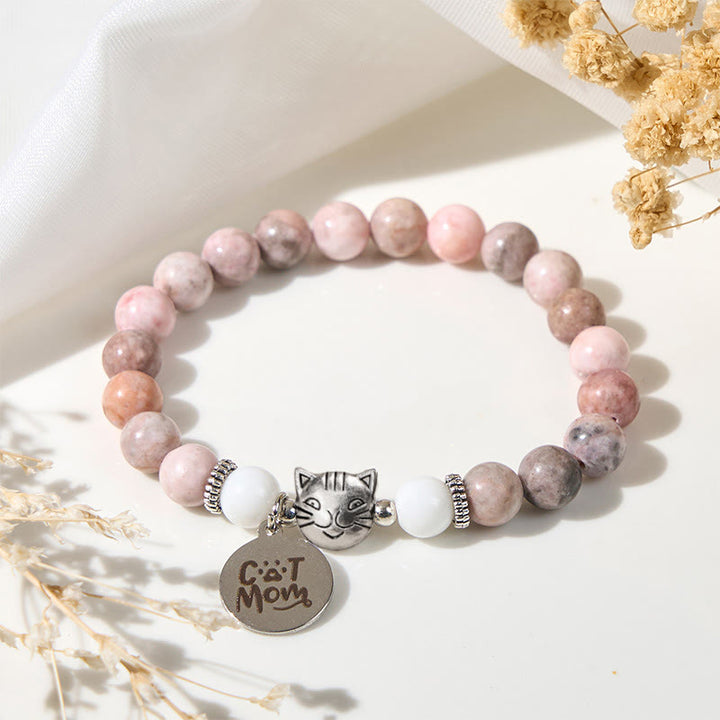 Buddha Stones猫の頭のデザイン ゼブラジャスパー守護ブレスレット - ゼブラジャスパー（手首周り：16～19cm） - image 0