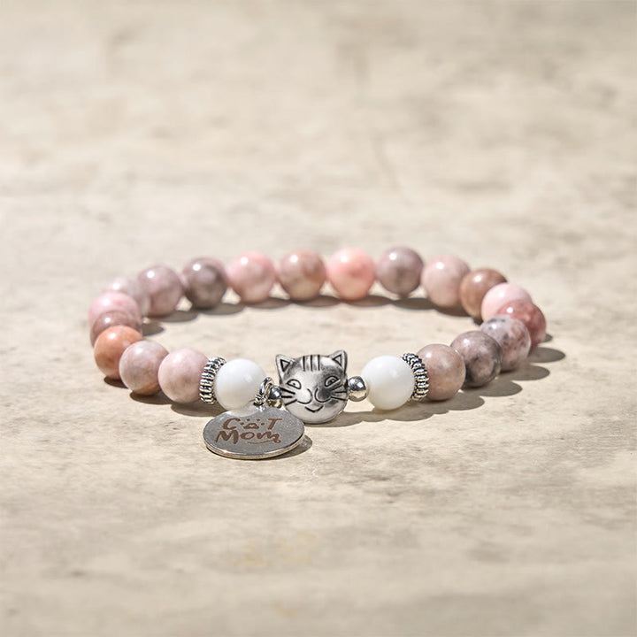 Buddha Stones猫の頭のデザイン ゼブラジャスパー守護ブレスレット - image 2