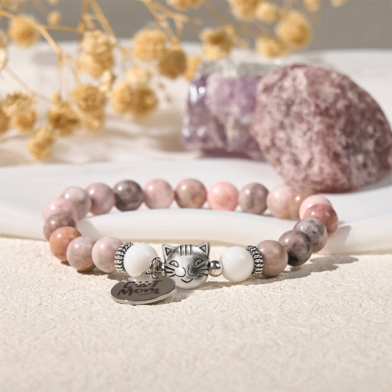 Buddha Stones猫の頭のデザイン ゼブラジャスパー守護ブレスレット - image 1