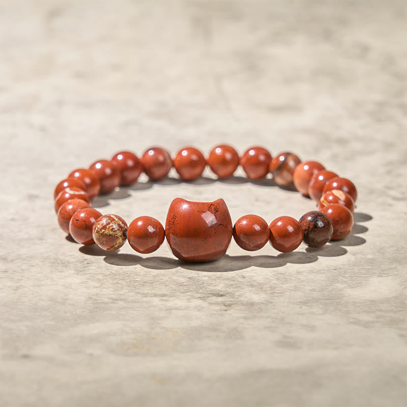 Buddha Stones顔のない猫の頭のデザイン レッドターコイズ幸運ブレスレット - image 2