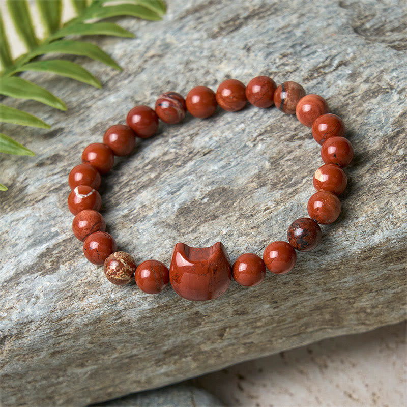 Buddha Stones顔のない猫の頭のデザイン レッドターコイズ幸運ブレスレット - image 7