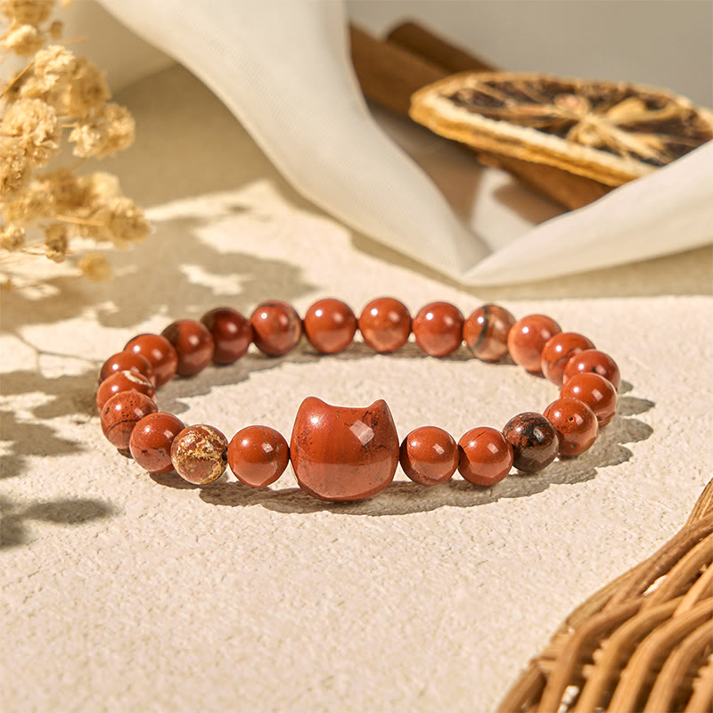Buddha Stones顔のない猫の頭のデザイン レッドターコイズ幸運ブレスレット - レッドターコイズ（手首周り：16～19cm） - image 0