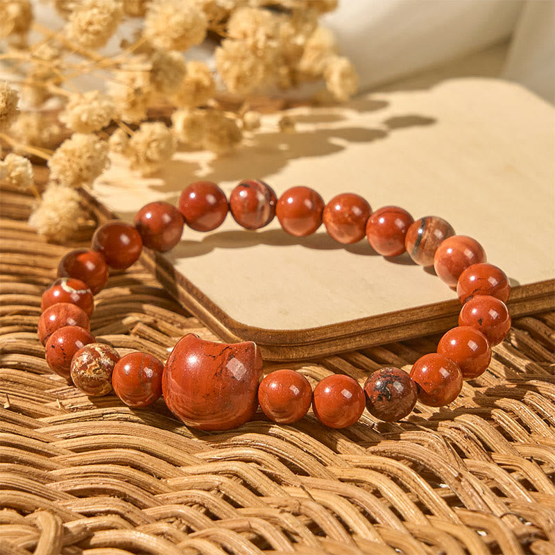 Buddha Stones顔のない猫の頭のデザイン レッドターコイズ幸運ブレスレット - image 1