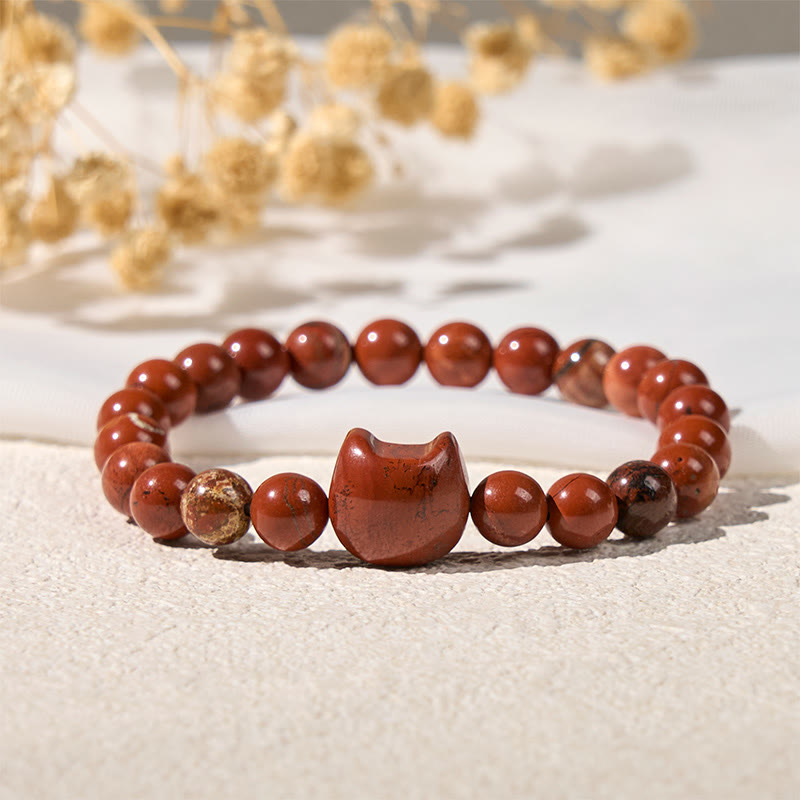 Buddha Stones顔のない猫の頭のデザイン レッドターコイズ幸運ブレスレット - image 2