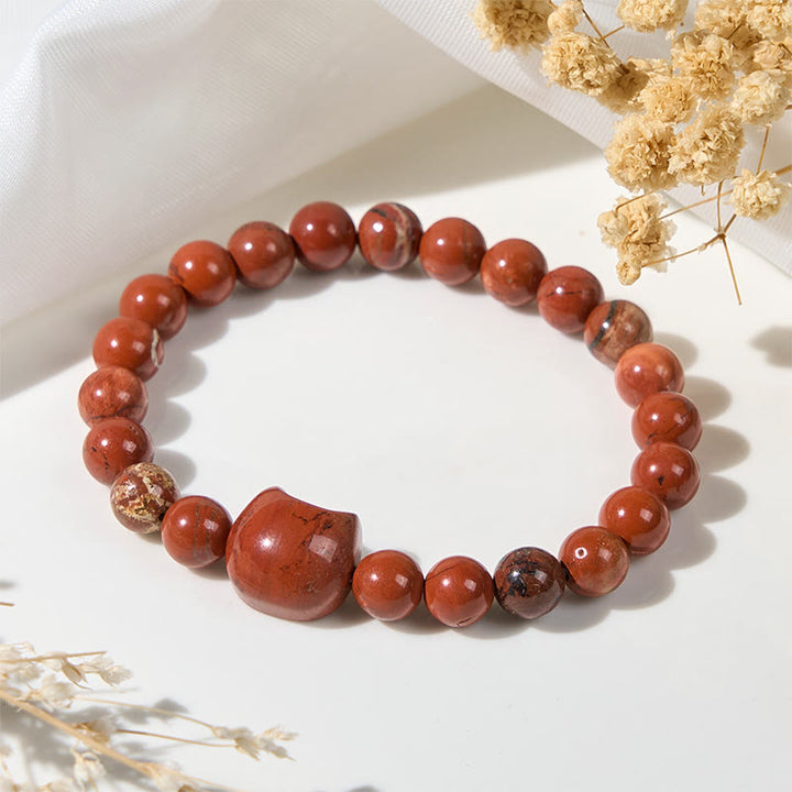Buddha Stones顔のない猫の頭のデザイン レッドターコイズ幸運ブレスレット - image 3