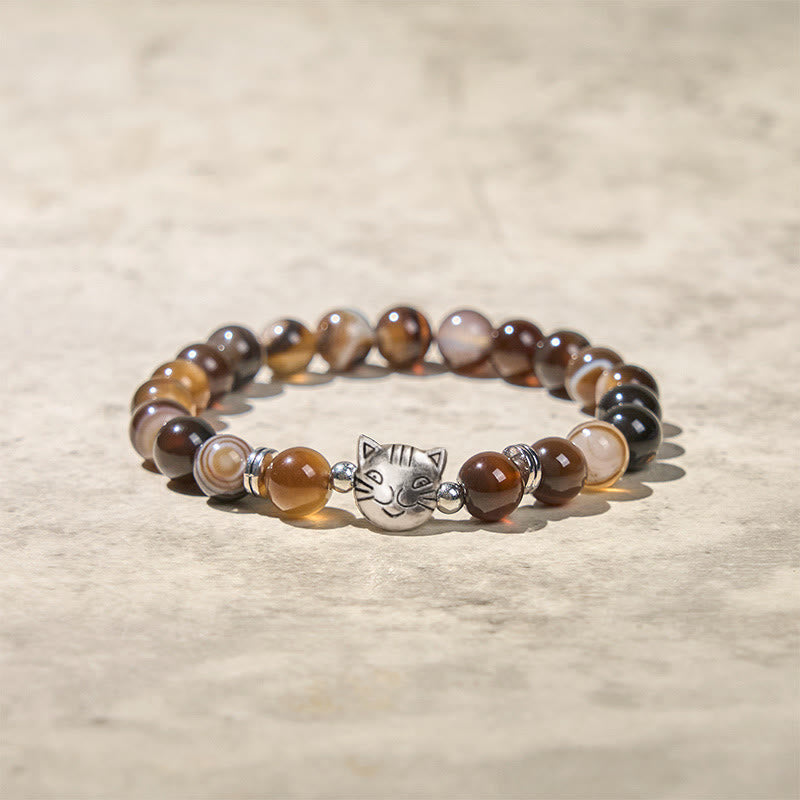 Buddha Stonesチョコレートシャム猫 ナチュラルブラウンストライプアゲートビーズ スタビリティブレスレット - image 1