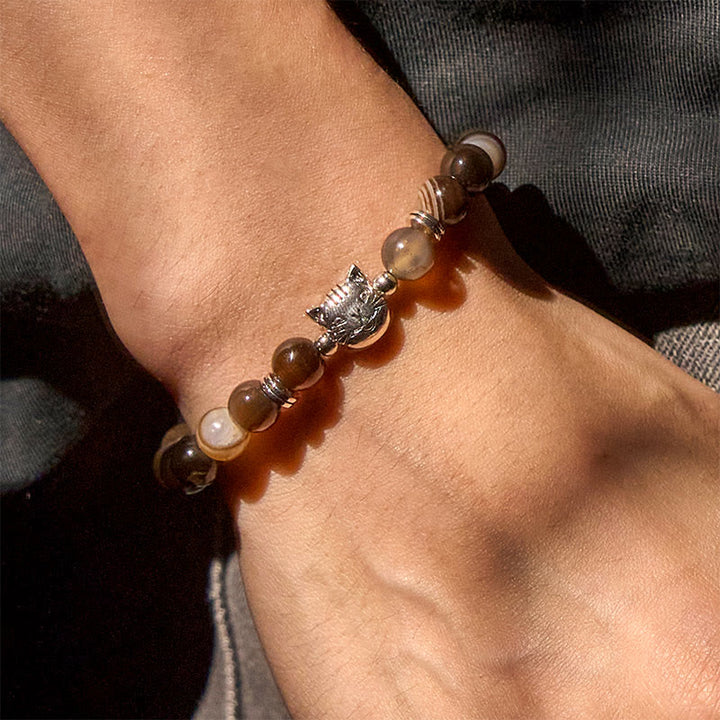 Buddha Stonesチョコレートシャム猫 ナチュラルブラウンストライプアゲートビーズ スタビリティブレスレット - image 2
