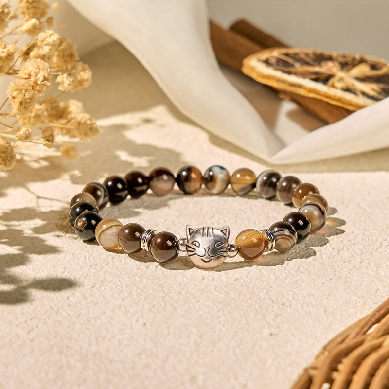 Buddha Stonesチョコレートシャム猫 ナチュラルブラウンストライプアゲートビーズ スタビリティブレスレット - image 4