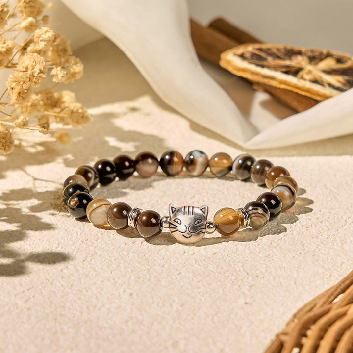 Buddha Stonesチョコレートシャム猫 ナチュラルブラウンストライプアゲートビーズ スタビリティブレスレット - image 4