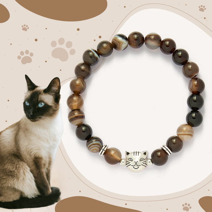 Buddha Stonesチョコレートシャム猫 ナチュラルブラウンストライプアゲートビーズ スタビリティブレスレット - image 6