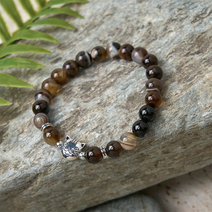 Buddha Stonesチョコレートシャム猫 ナチュラルブラウンストライプアゲートビーズ スタビリティブレスレット - image 6