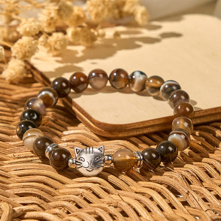 Buddha Stonesチョコレートシャム猫 ナチュラルブラウンストライプアゲートビーズ スタビリティブレスレット - image 7