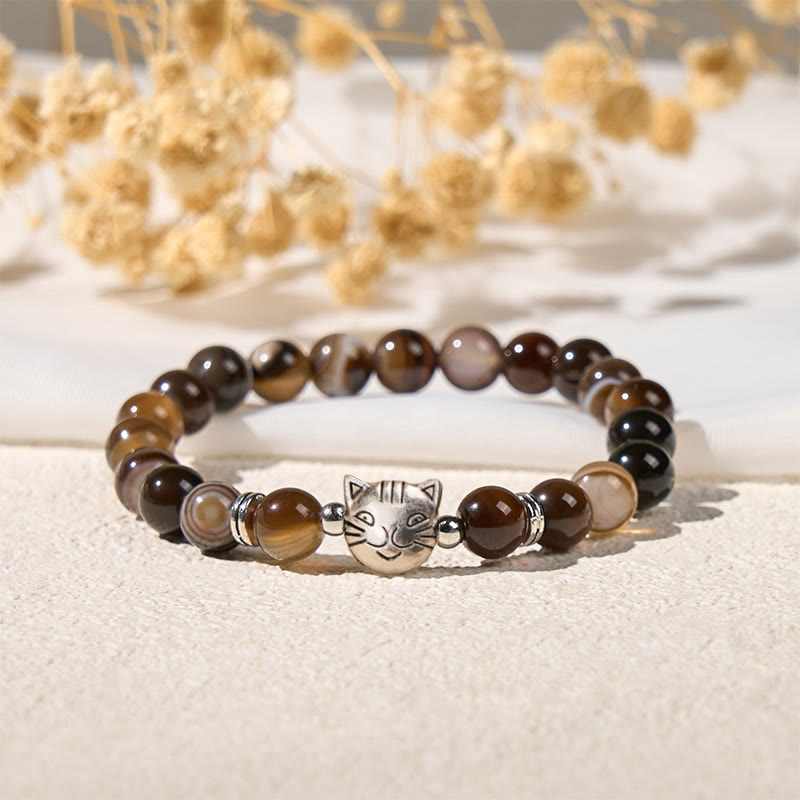 Buddha Stonesチョコレートシャム猫 ナチュラルブラウンストライプアゲートビーズ スタビリティブレスレット - image 5
