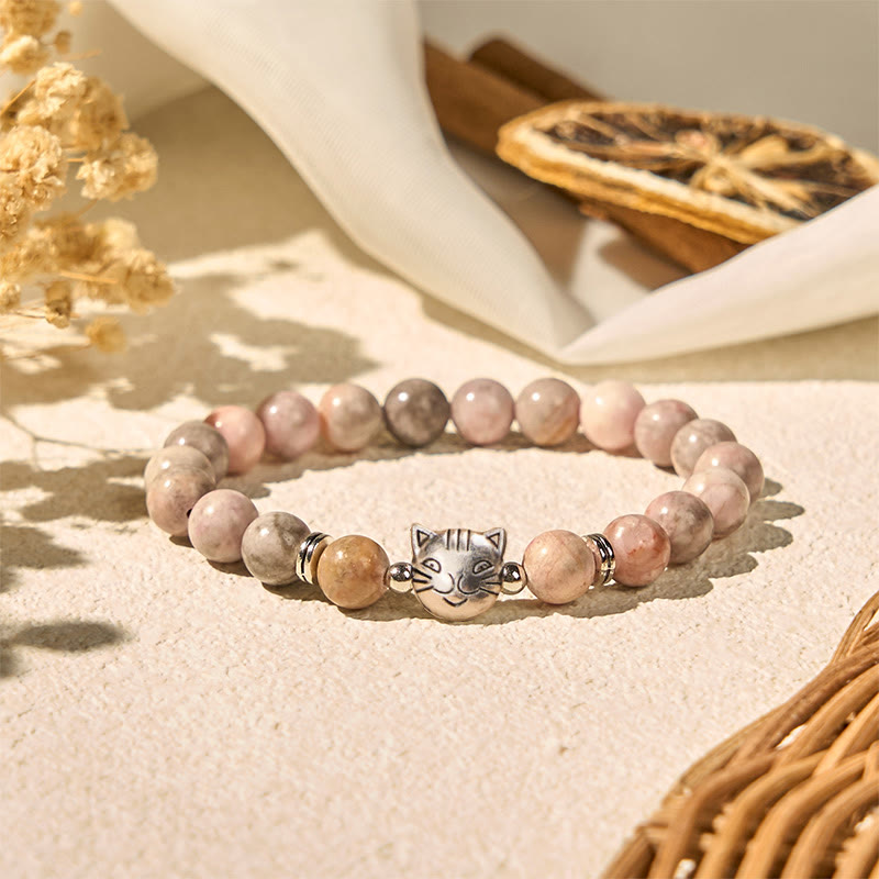 Buddha Stones8mm 猫デザイン ゼブラジャスパー守護ブレスレット - image 2