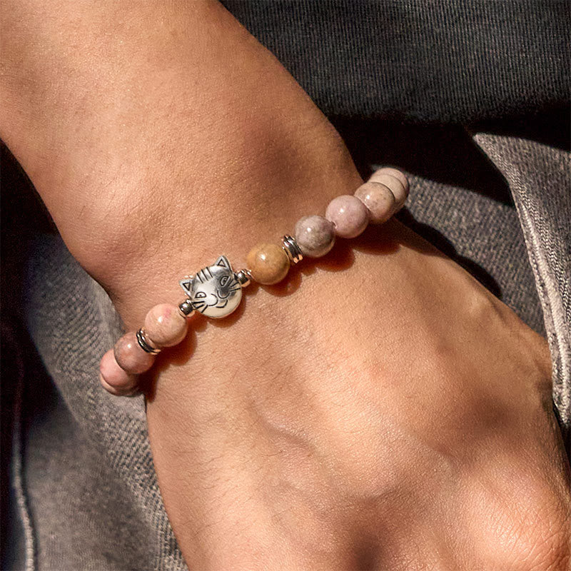 Buddha Stones8mm 猫デザイン ゼブラジャスパー守護ブレスレット - image 4