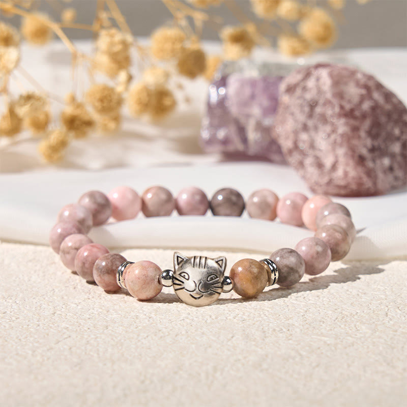 Buddha Stones8mm 猫デザイン ゼブラジャスパー守護ブレスレット - image 3