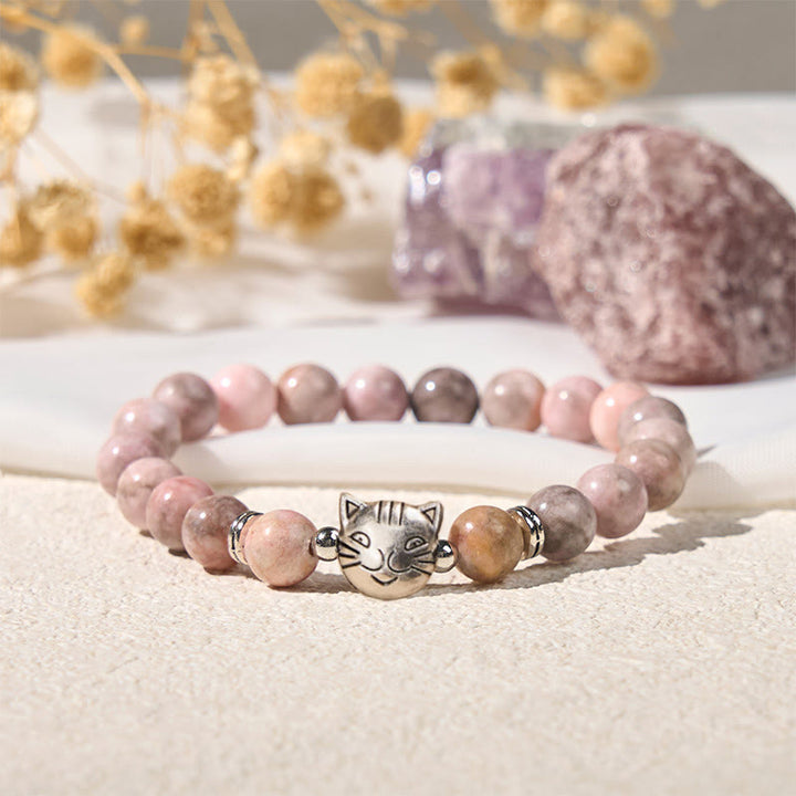 Buddha Stones8mm 猫デザイン ゼブラジャスパー守護ブレスレット - image 3