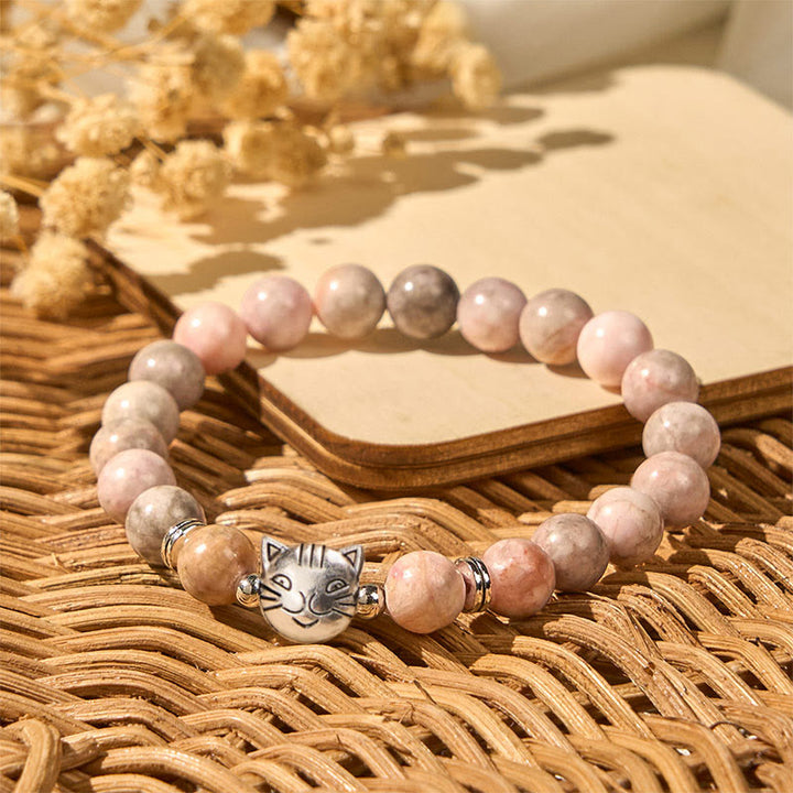 Buddha Stones8mm 猫デザイン ゼブラジャスパー守護ブレスレット - image 1
