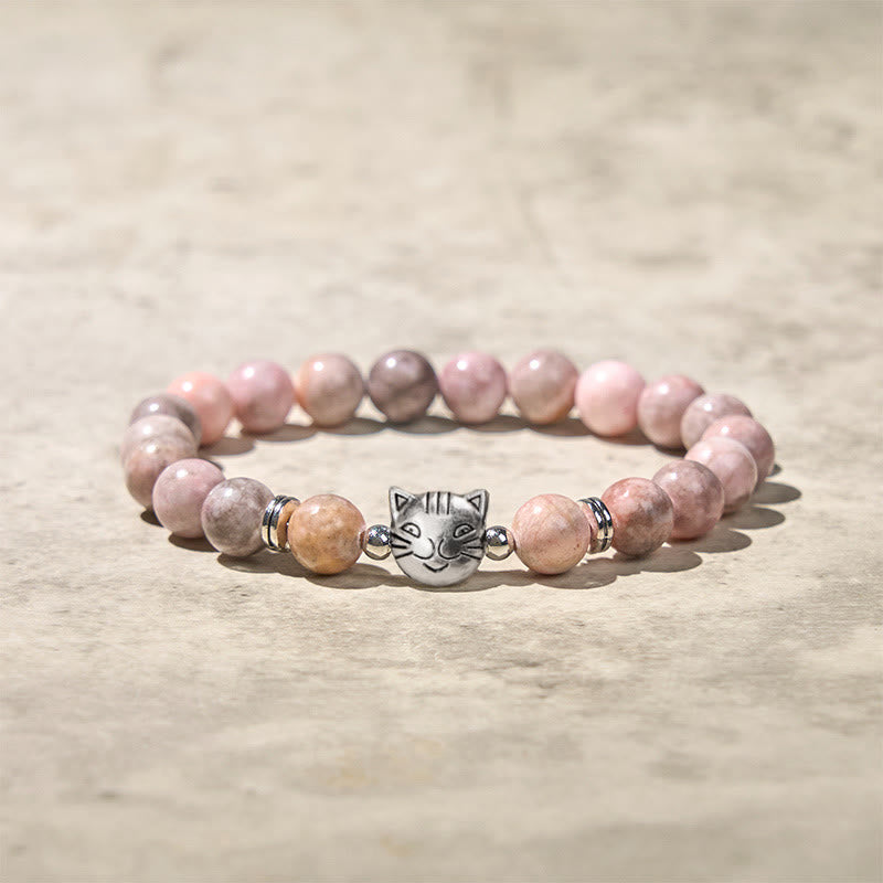 Buddha Stones8mm 猫デザイン ゼブラジャスパー守護ブレスレット - ゼブラジャスパー（手首周り：16～19cm） - image 0