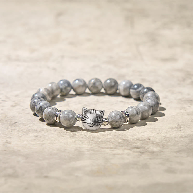 Buddha Stonesかわいい猫 天然グレージャスパービーズ ヒーリングブレスレット - image 4