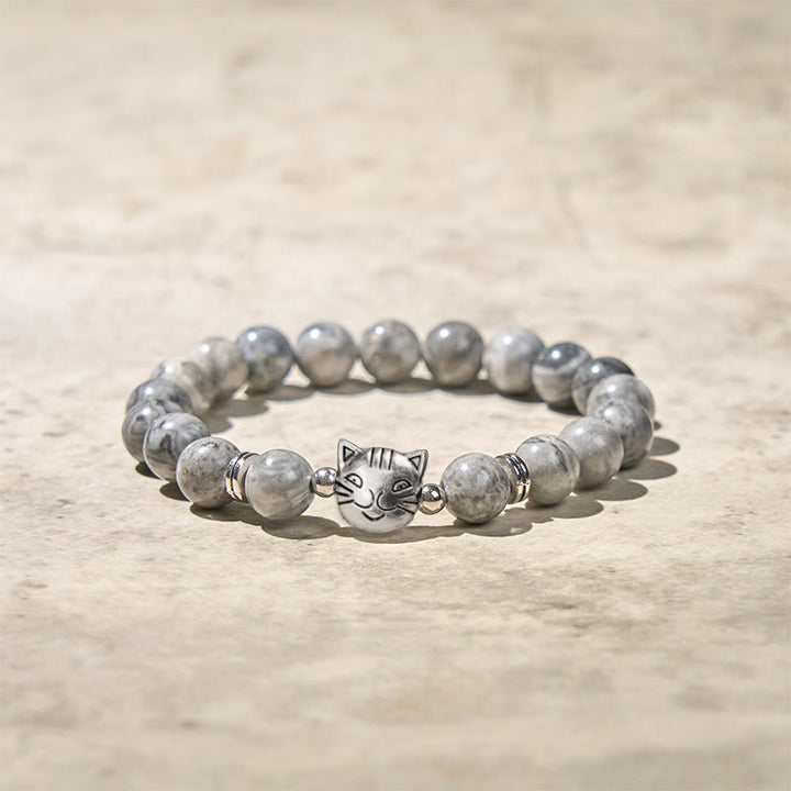 Buddha Stonesかわいい猫 天然グレージャスパービーズ ヒーリングブレスレット - image 4