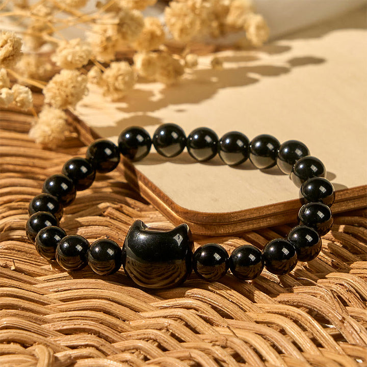 Buddha Stones黒猫 天然ブラックオニキス守護ブレスレット - image 2