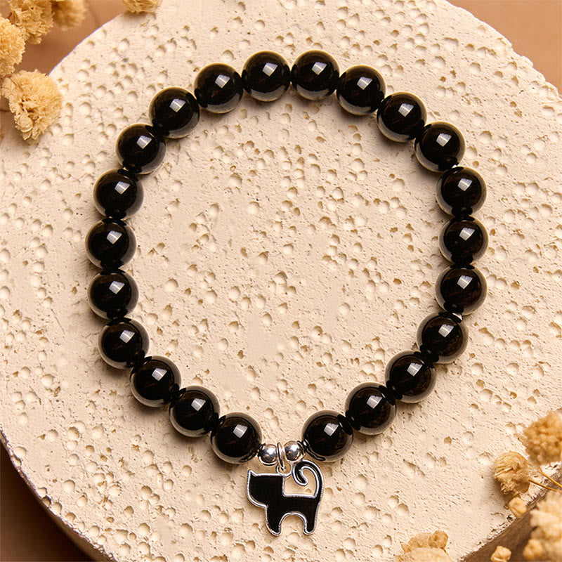 Buddha Stones 925スターリングシルバー 子猫チャーム 黒猫 天然ブラックオニキス守護ブレスレット - image 2