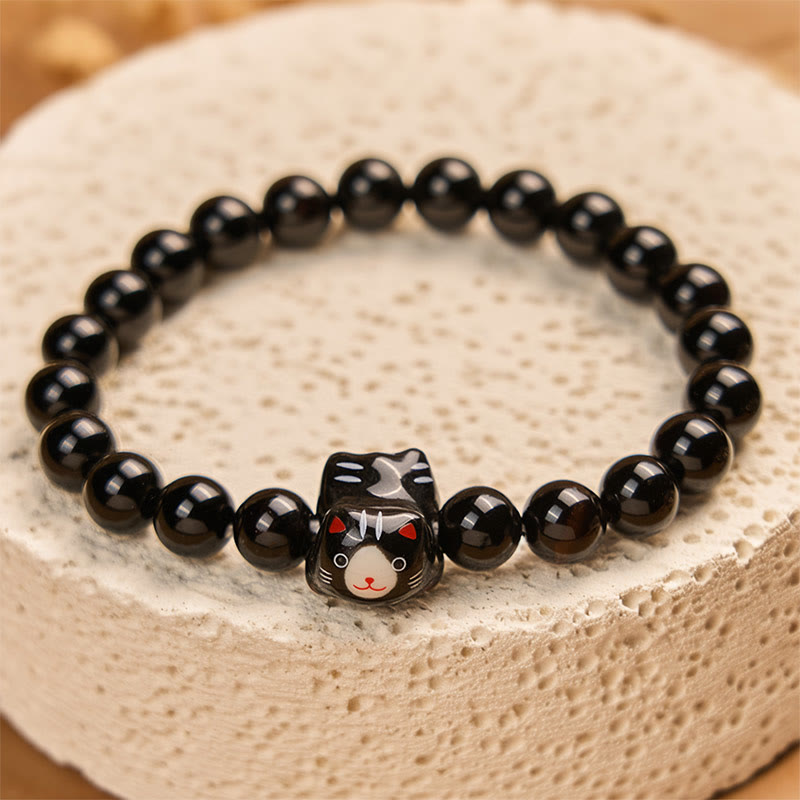 Buddha Stones黒猫 天然ブラックオニキス セラミック 子猫サポートブレスレット - image 2
