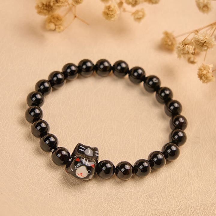 Buddha Stones黒猫 天然ブラックオニキス セラミック 子猫サポートブレスレット - image 3
