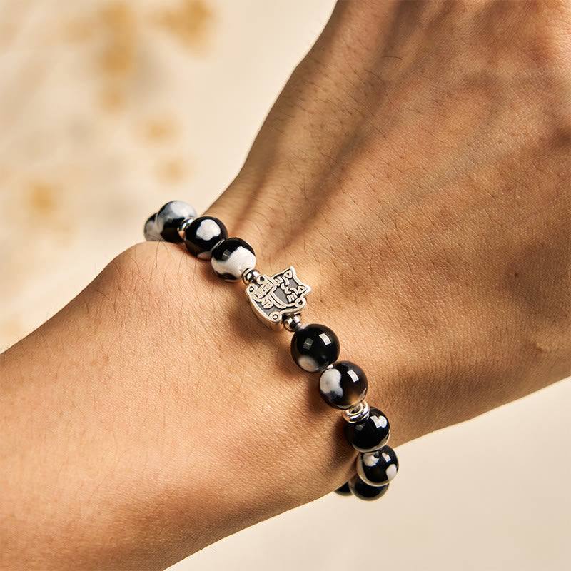 Buddha Stones925 スターリングシルバー 黒と白の猫 ファイヤーアゲート ビーズ ラブブレスレット - image 4