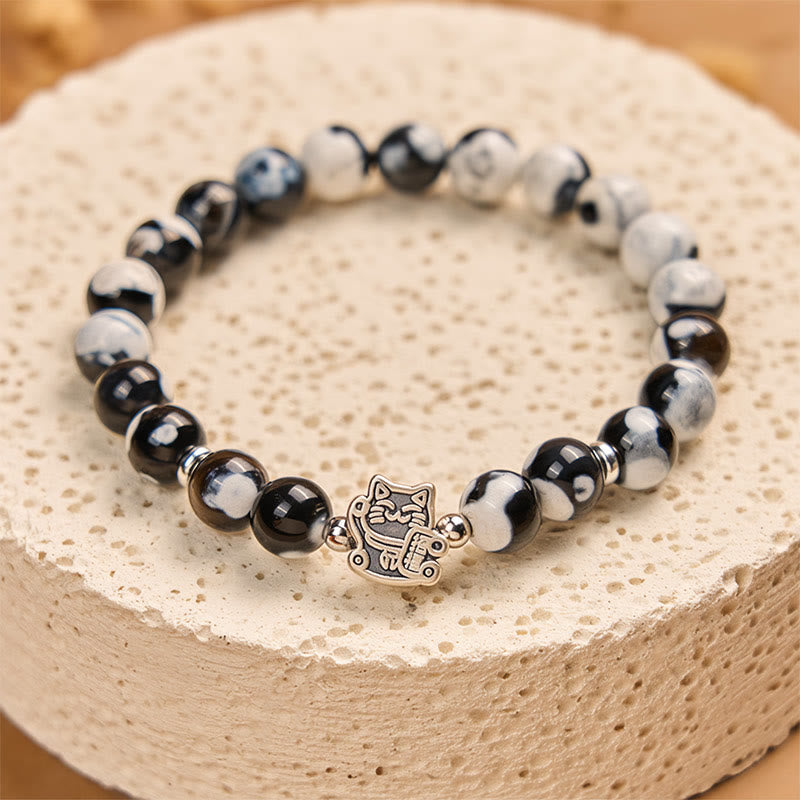 Buddha Stones925 スターリングシルバー 黒と白の猫 ファイヤーアゲート ビーズ ラブブレスレット - image 3