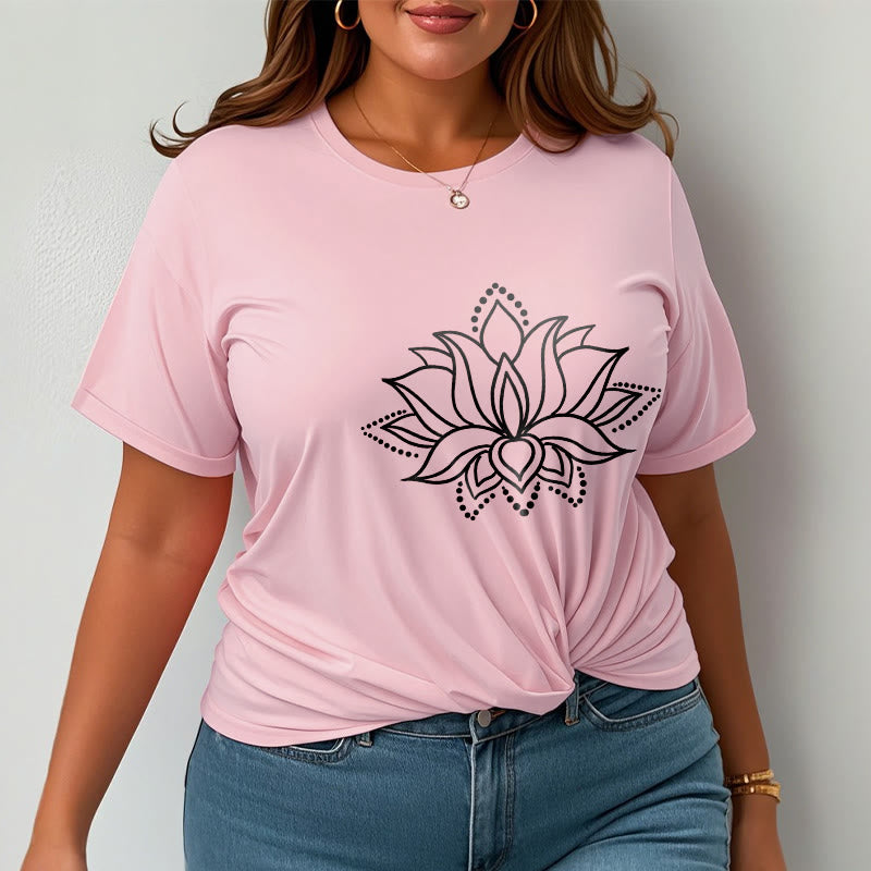 Buddha Stonesと蓮の花柄のシンプルなデザインのコットンTシャツ - image 14