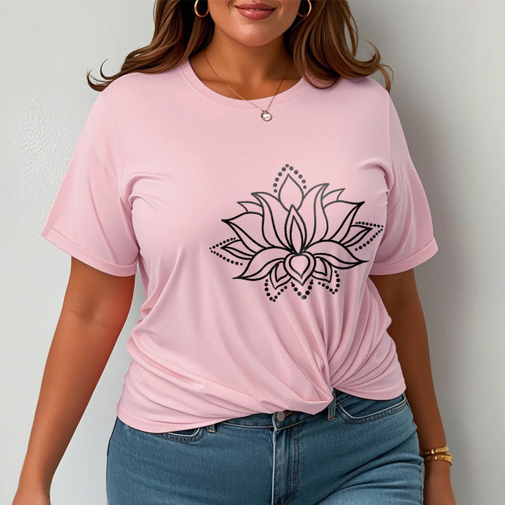 Buddha Stonesと蓮の花柄のシンプルなデザインのコットンTシャツ - image 14