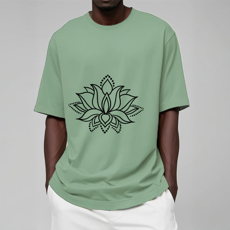Buddha Stonesと蓮の花柄のシンプルなデザインのコットンTシャツ - image 16