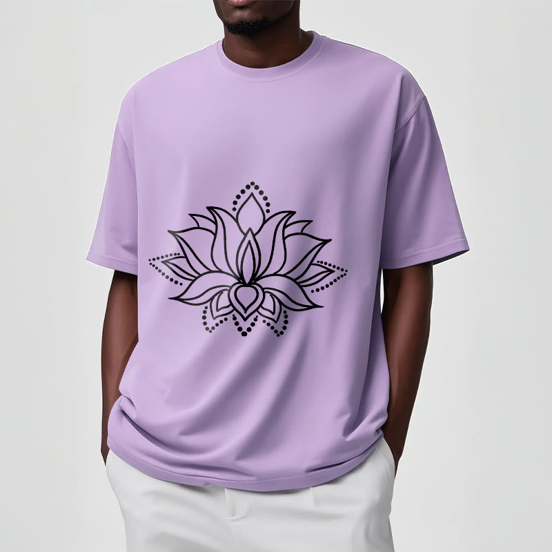 Buddha Stonesと蓮の花柄のシンプルなデザインのコットンTシャツ - image 18
