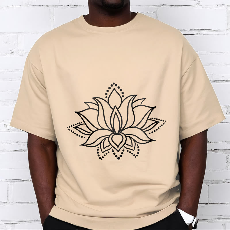 Buddha Stonesと蓮の花柄のシンプルなデザインのコットンTシャツ - image 12