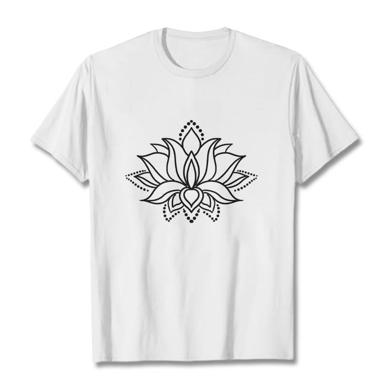 Buddha Stonesと蓮の花柄のシンプルなデザインのコットンTシャツ - 白 - 2XL - image 8