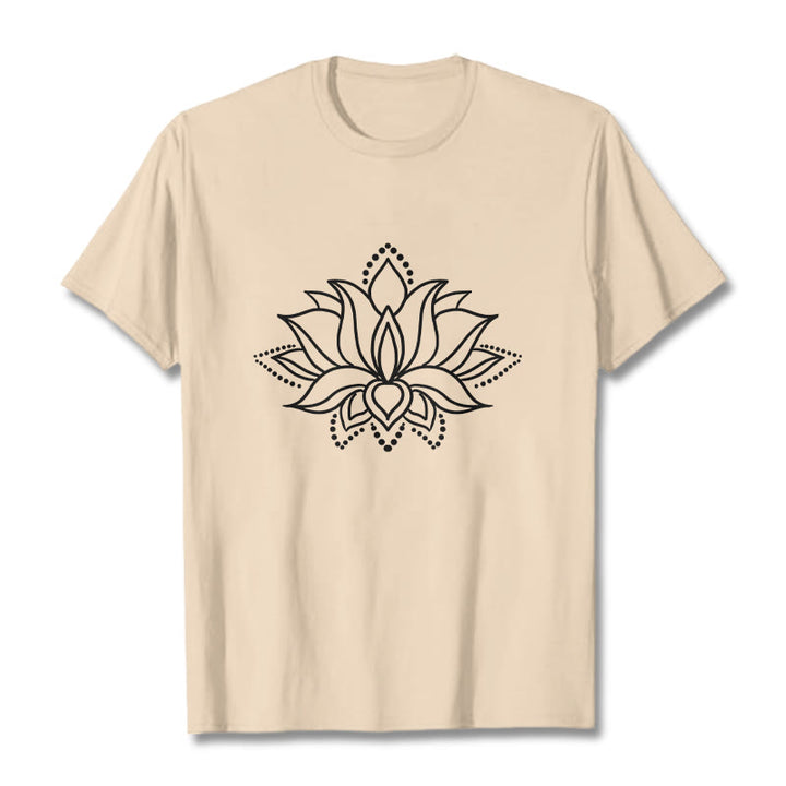 Buddha Stonesと蓮の花柄のシンプルなデザインのコットンTシャツ - ビスク - 2XL - image 11