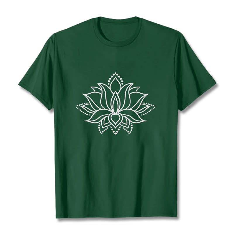 Buddha Stonesと蓮の花柄のシンプルなデザインのコットンTシャツ - フォレストグリーン - 2XL - image 1