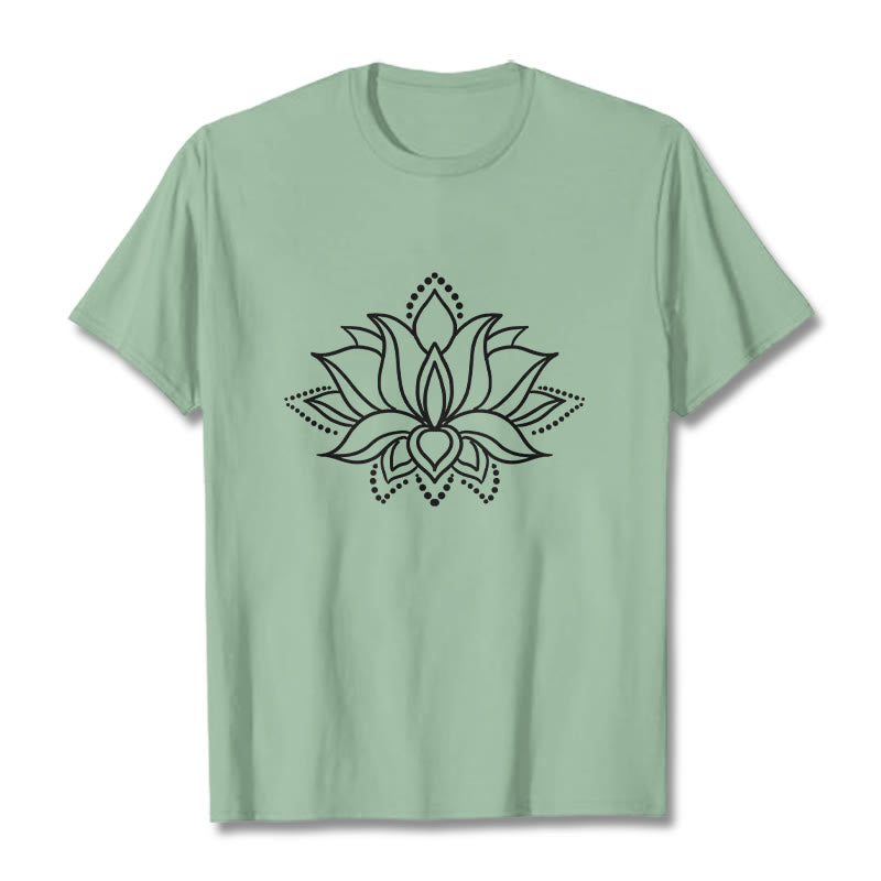 Buddha Stonesと蓮の花柄のシンプルなデザインのコットンTシャツ - ペールグリーン - 2XL - image 15