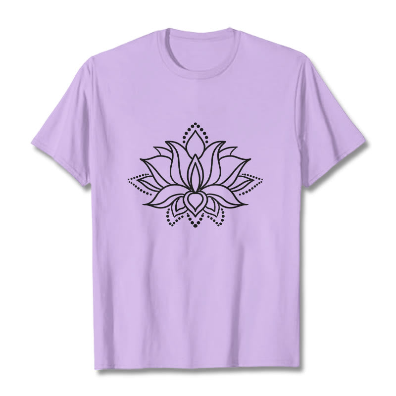 Buddha Stonesと蓮の花柄のシンプルなデザインのコットンTシャツ - 梅 - 2XL - image 17