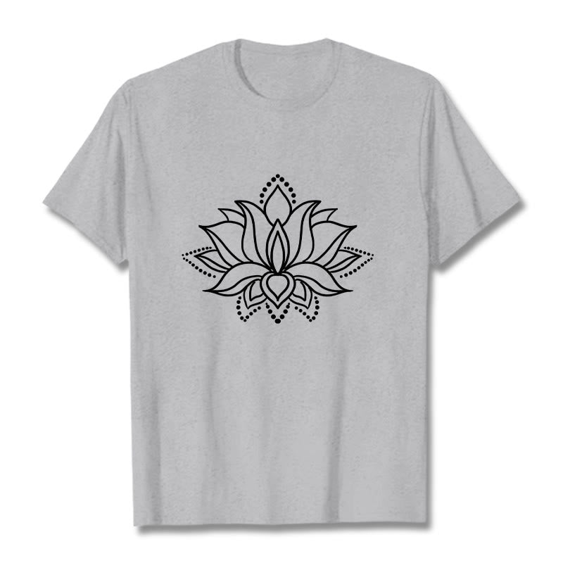 Buddha Stonesと蓮の花柄のシンプルなデザインのコットンTシャツ - ライトグレー - 2XL - image 20