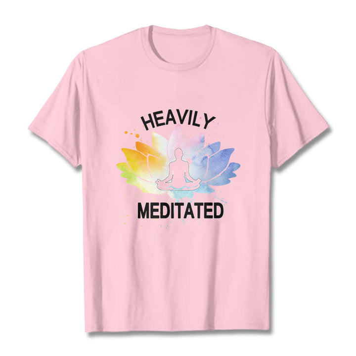 Buddha Stones、カラフルな蓮の花、瞑想の図柄コットンTシャツ - ライトピンク - 2XL - image 13