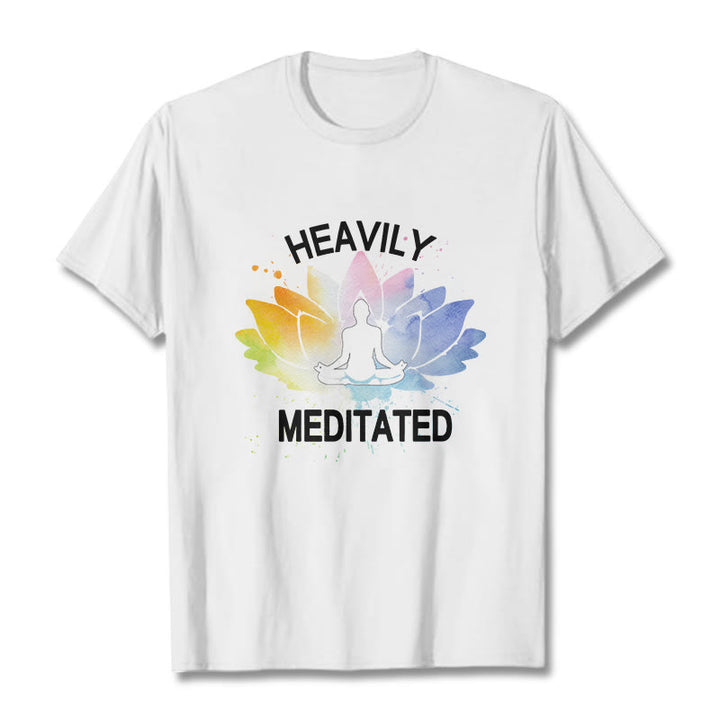 Buddha Stones、カラフルな蓮の花、瞑想の図柄コットンTシャツ - 白 - 2XL - image 6