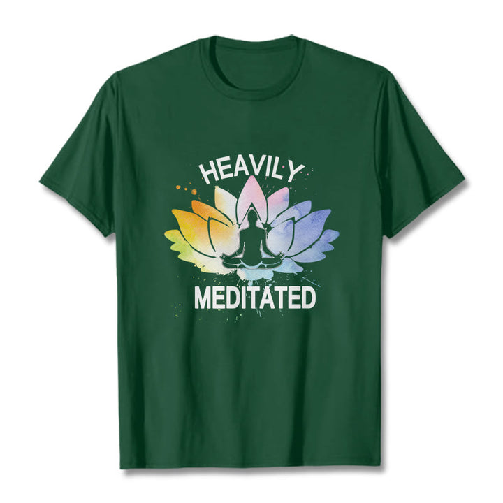 Buddha Stones、カラフルな蓮の花、瞑想の図柄コットンTシャツ - フォレストグリーン - 2XL - image 11