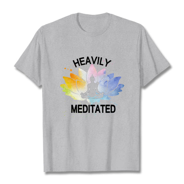 Buddha Stones、カラフルな蓮の花、瞑想の図柄コットンTシャツ - ライトグレー - 2XL - image 20