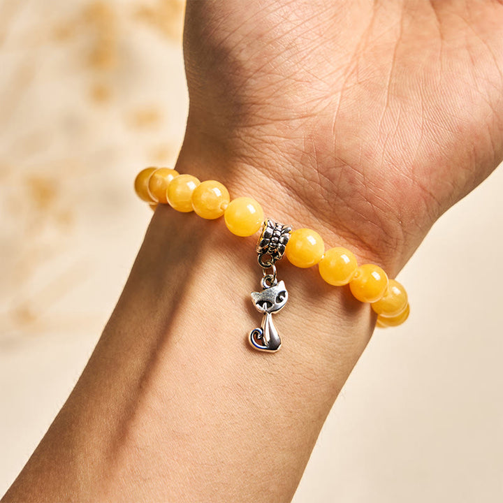 Buddha Stonesオレンジタビーキャット イエローカルセドニー ポジティブブレスレット - image 4